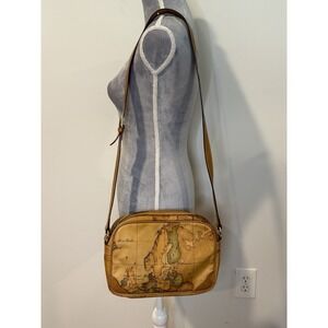 VINTAGE Alviero Martini 1A Classe Geo Classic World Map Crossbody Bag Purse Tan